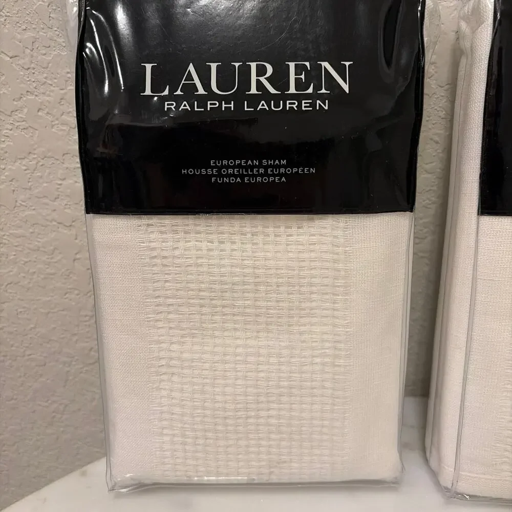 Ralph Lauren White Texture Stripe Euro Shams Pair